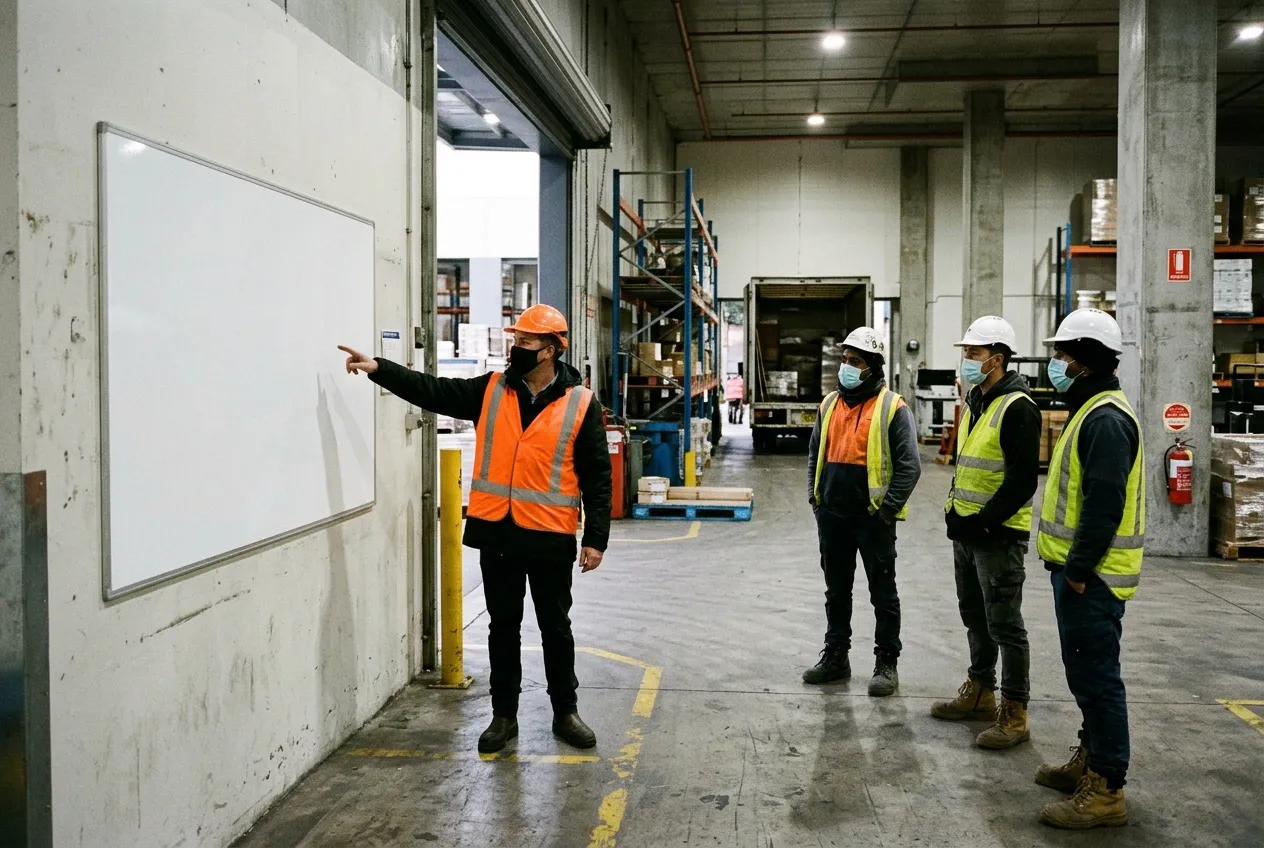 Safety induction with workers in PPE — illustrative image, not FFM staff